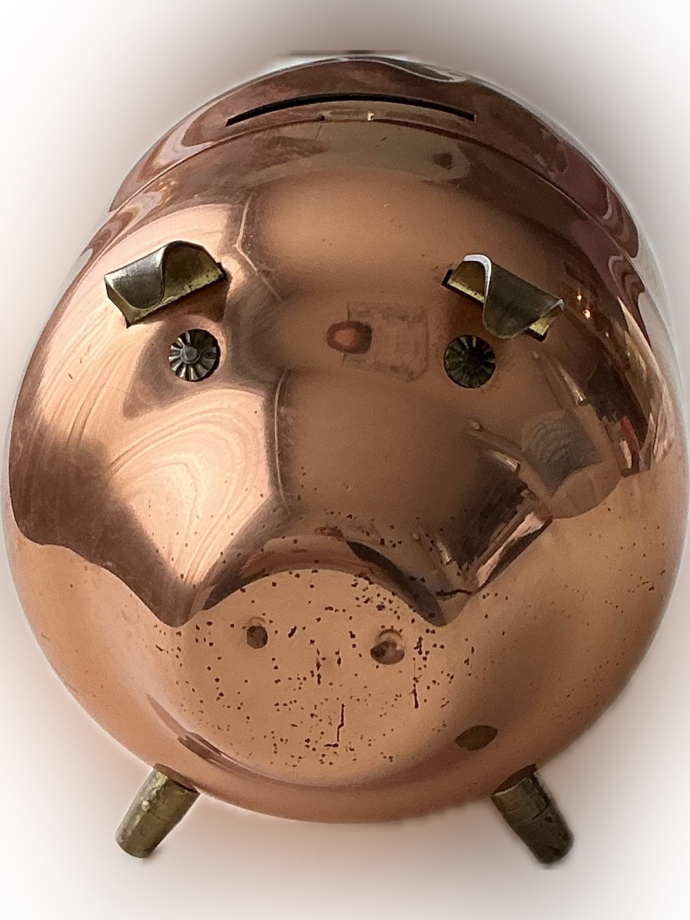 VTG Coppercraft Guild Copper Piggy Bank MCM Brass Leg Figural Coin Bank ArtDeco - Picture 9 of 9